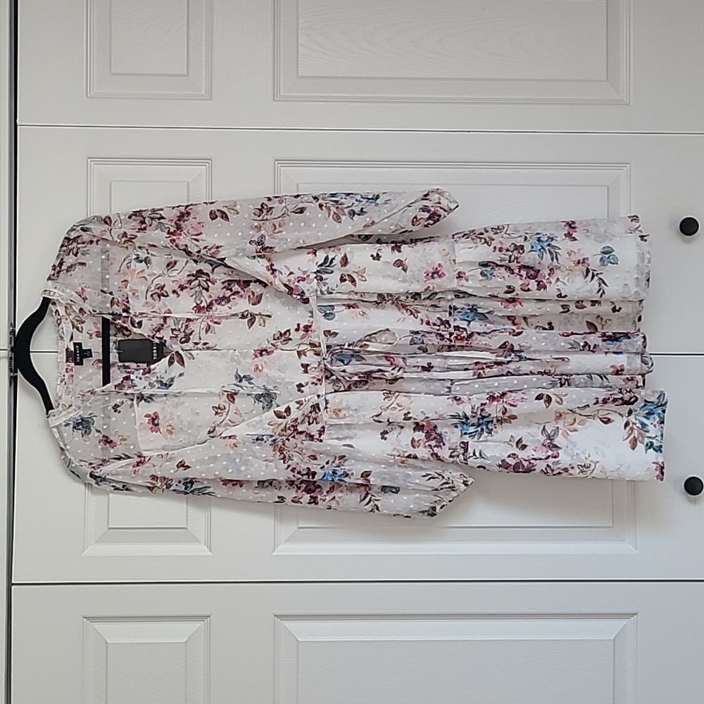 Ivory Floral Chiffon Clip Dot Skater Dress